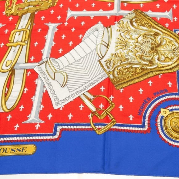 HERMES Carre 90 SELLES A HOUSSE Scarf Silk White Red blue - Picture 5 of 8